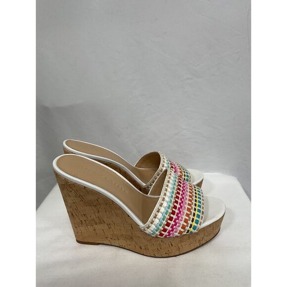 Veronica Beard 'Dali' Brown Leather Raffia Wedge Open Toe Sandals Size 6.5 - Picture 2 of 6